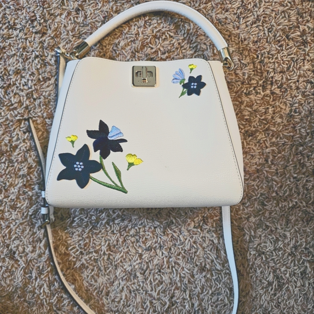 kate Spade Phoebe White Floral Embroidered Handbag